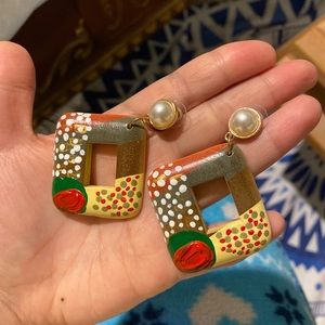 Handpainted wooden earrings ❤️